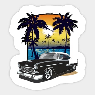 1955 Black and White Chevy Bel Air California Beachin Print Sticker